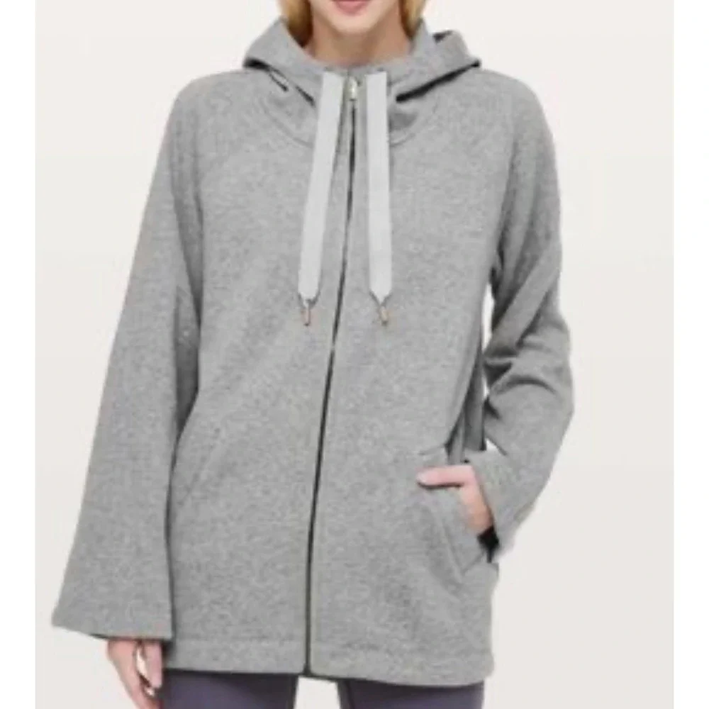 Lululemon On The Daily Hoodie Heather Medium Grey FullZip Sweatshirt Jacket Gold